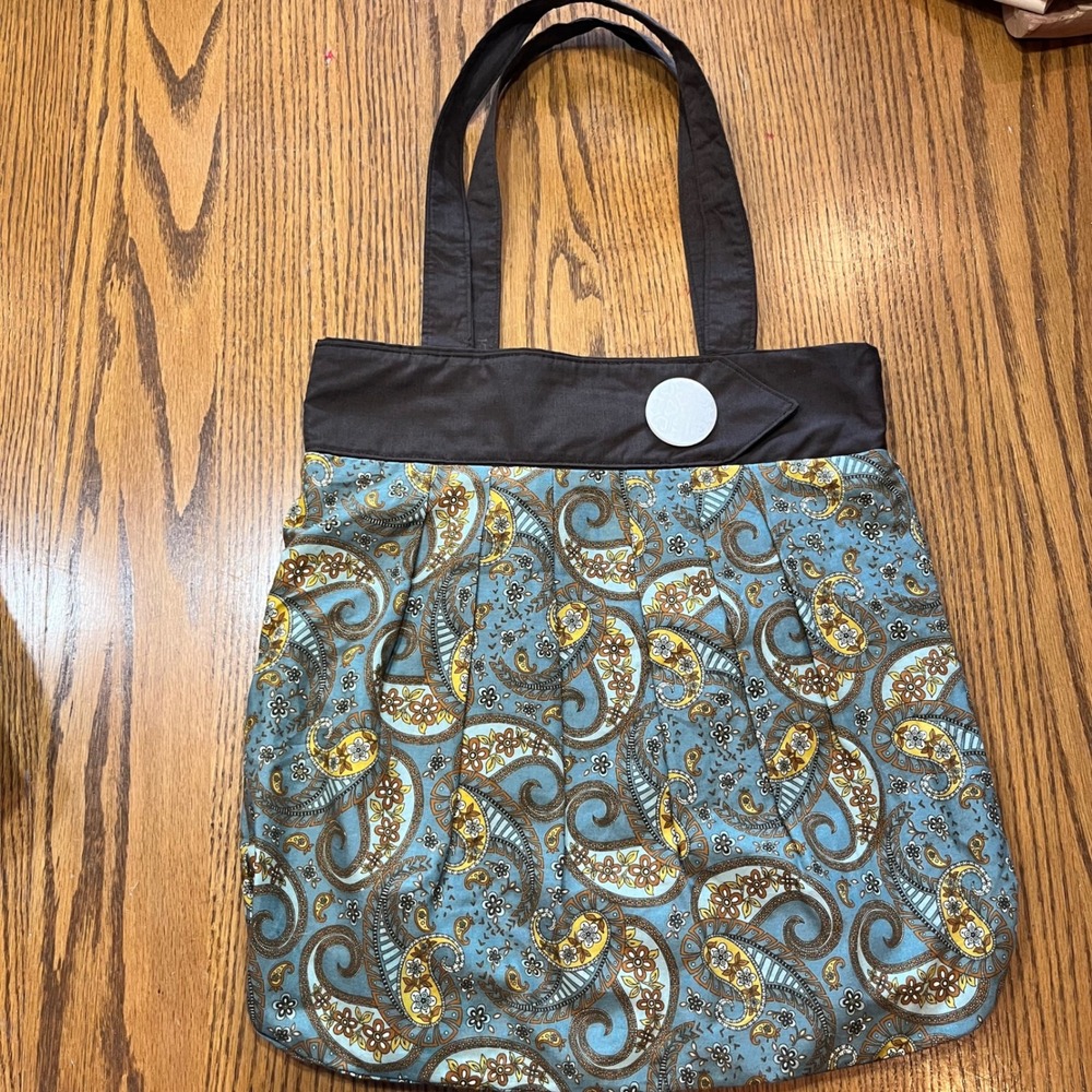 Handmade Paisley Tote Bag Shoulder Bag Purse Brown‎ Blue Floral Print